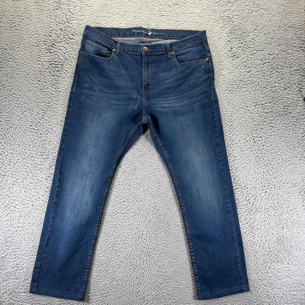 Beverly Hills Polo Club Jeans Men 38x28 Blue Cotton Denim Straight Faded Stretch
